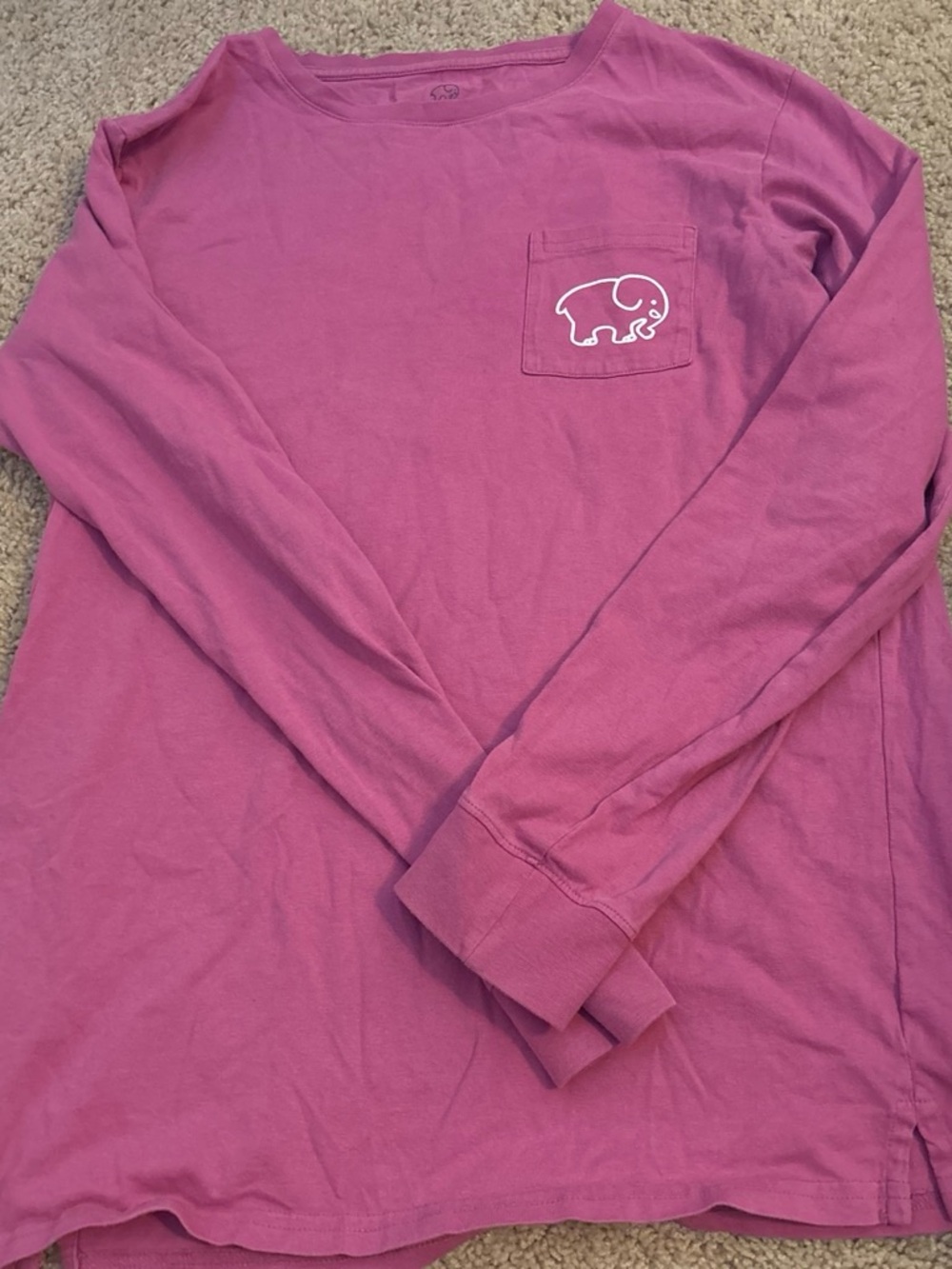 ivory ella Girls' Long-Sleeve Pocket Tee in Berry Pink with Elephant Logo